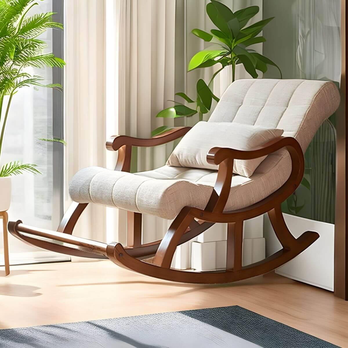 Stylish upholstered track arms rocking chair