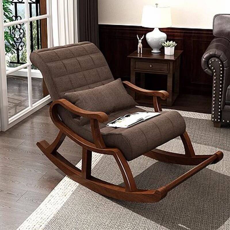 Upholstered rocking chair in dark coffee color