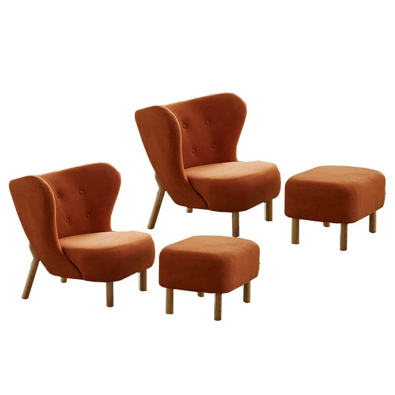 Ottoman paired with wingback chair in stylish decor