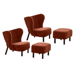 Side view of modern wingback chair and ottoman