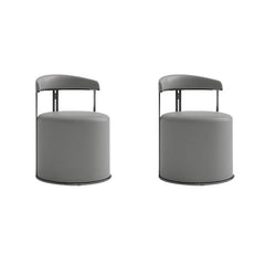 Gray vanity stool enhancing a chic vanity area