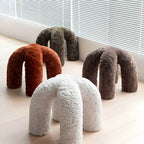 Cream modern upholstered accent stool with metal legs