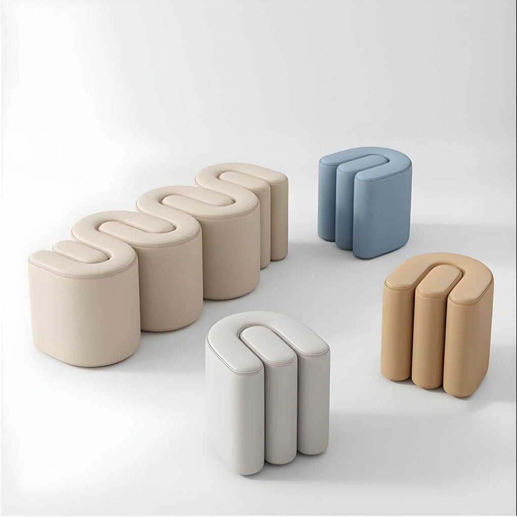 Modern Upholstered Accent Stool off-white color