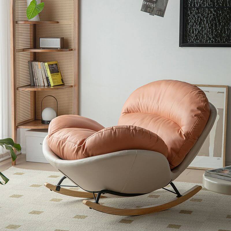 Modern Upholstered Armless Rocking Chair - Natural Wood Legs and ...