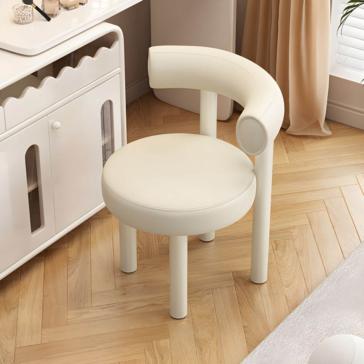 Modern Upholstered Vanity Stool in White