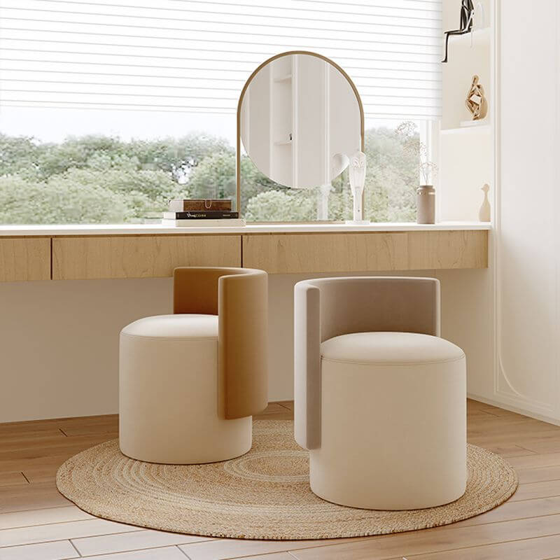 Upholstered vanity stool in white