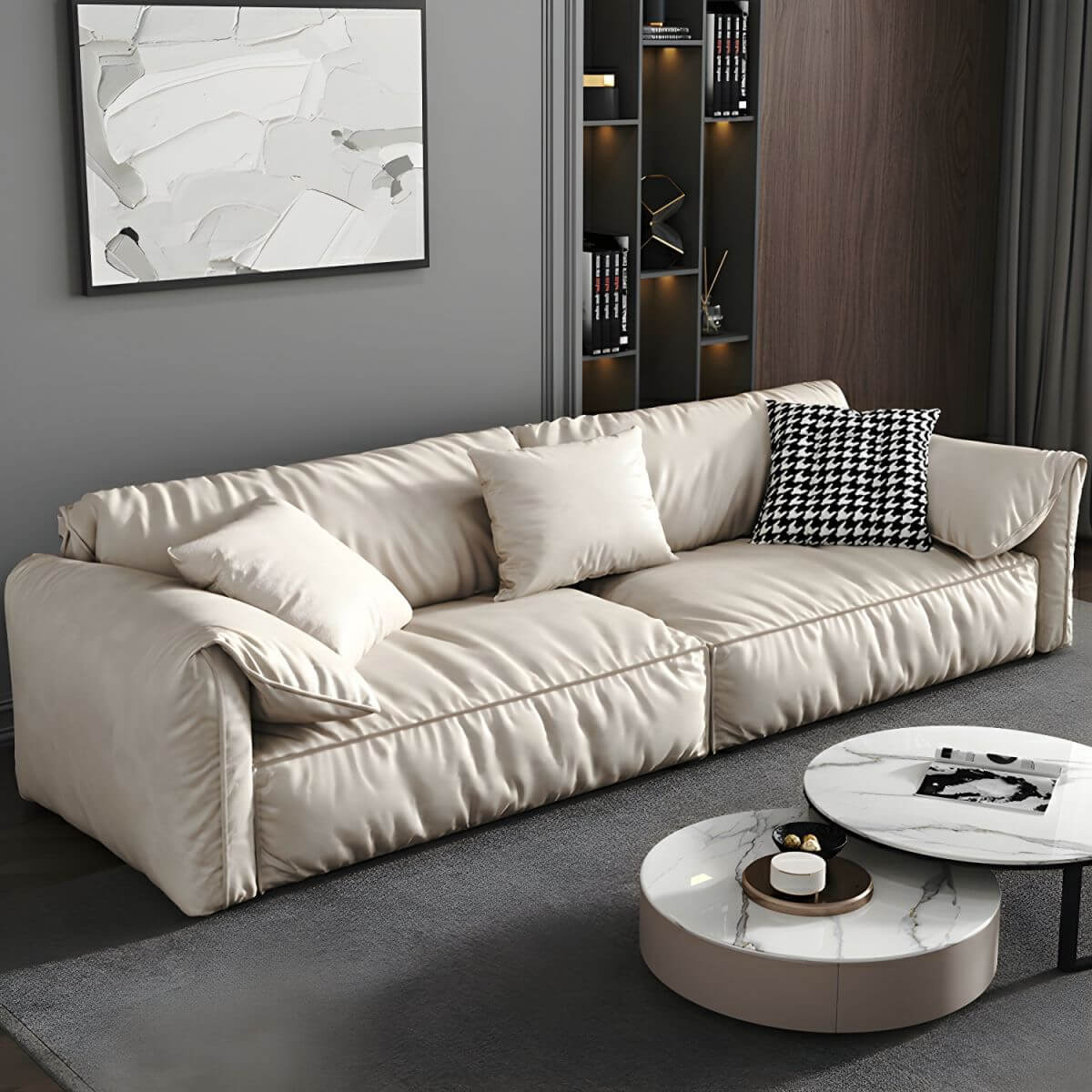 Modern off-white leather sofa Imagen principal del producto