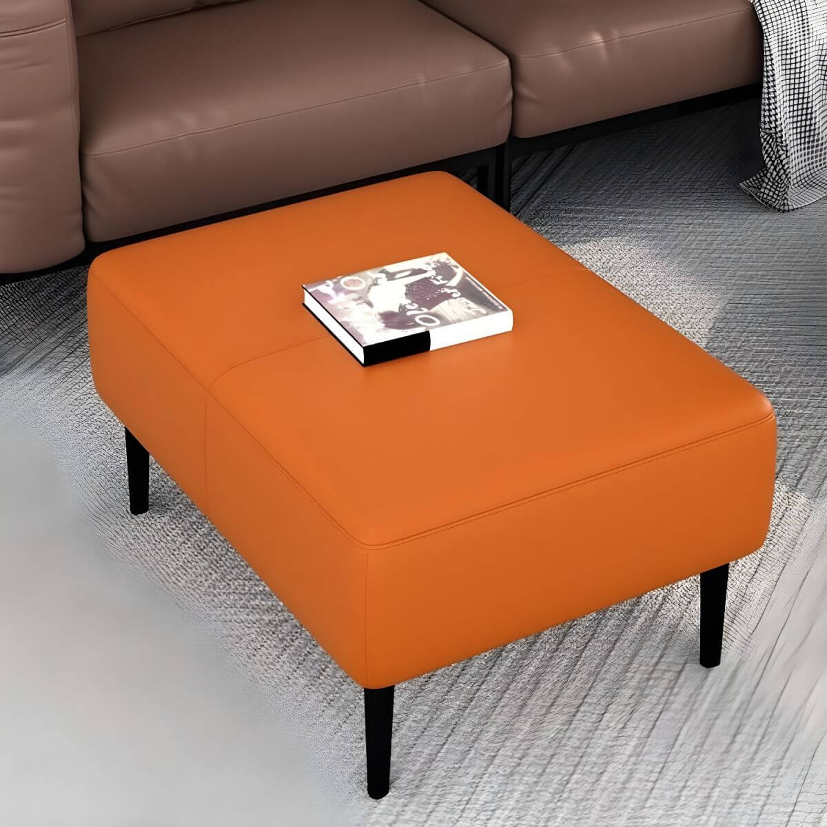 water-resistant faux leather ottoman for living room