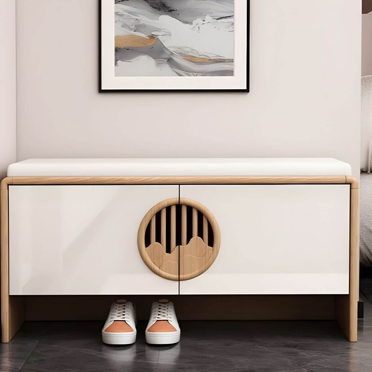 Modern White Rectangle Ottoman front view Hauptbild