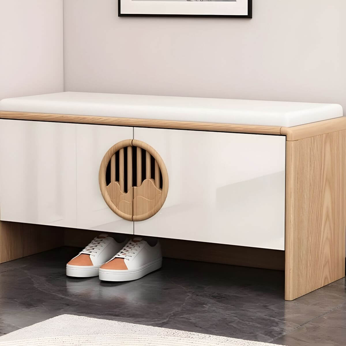 Moderner weißer rechteckiger Ottoman mit Aufbewahrung für stilvolle Organisation Zweitbild