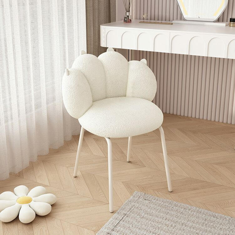 Modern white upholstered vanity stool with back