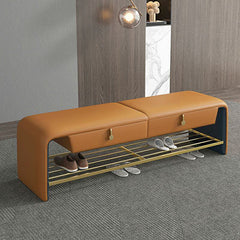 Modern wood frame rectangle storage ottoman with drawers in grey upholstery