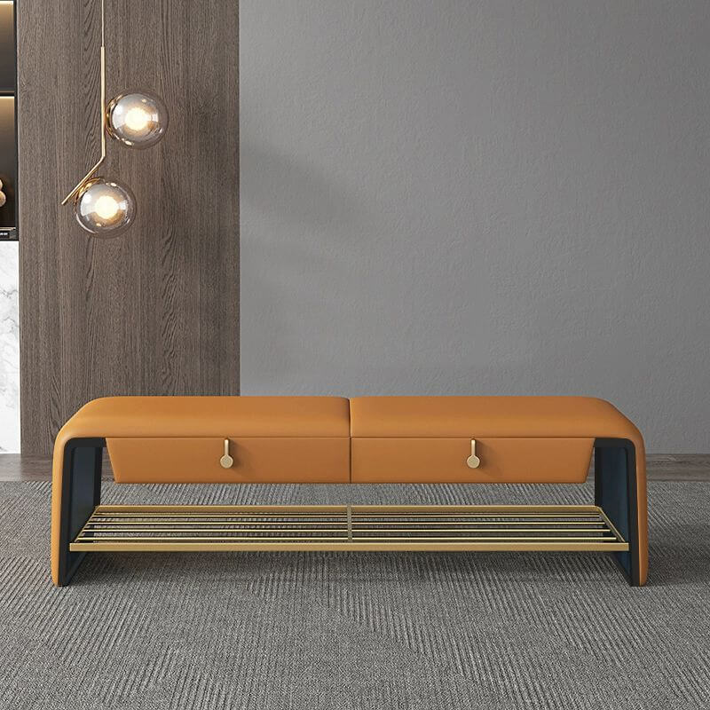 Moderner Holzrahmen Rechteckige Aufbewahrungs-Ottomane mit Schubladen - Kunstleder-Bezug Zweitbild