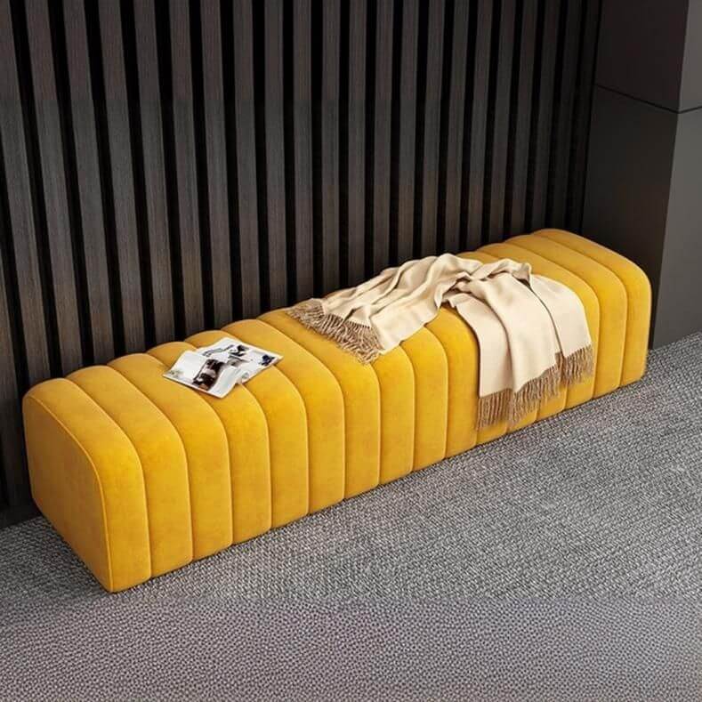 Modern Wood Rectangle Pouf in yellow color Hauptbild