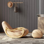 Beige rocking chair with natural wood legs