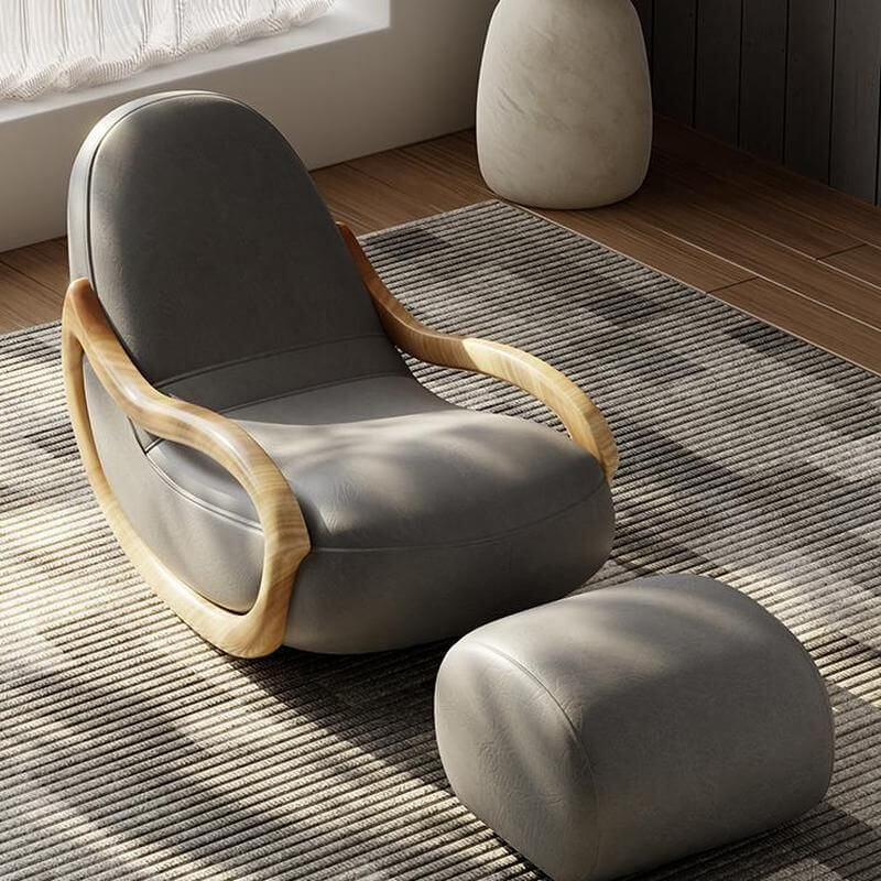 Elegant coffee-colored rocking chair with spindle back