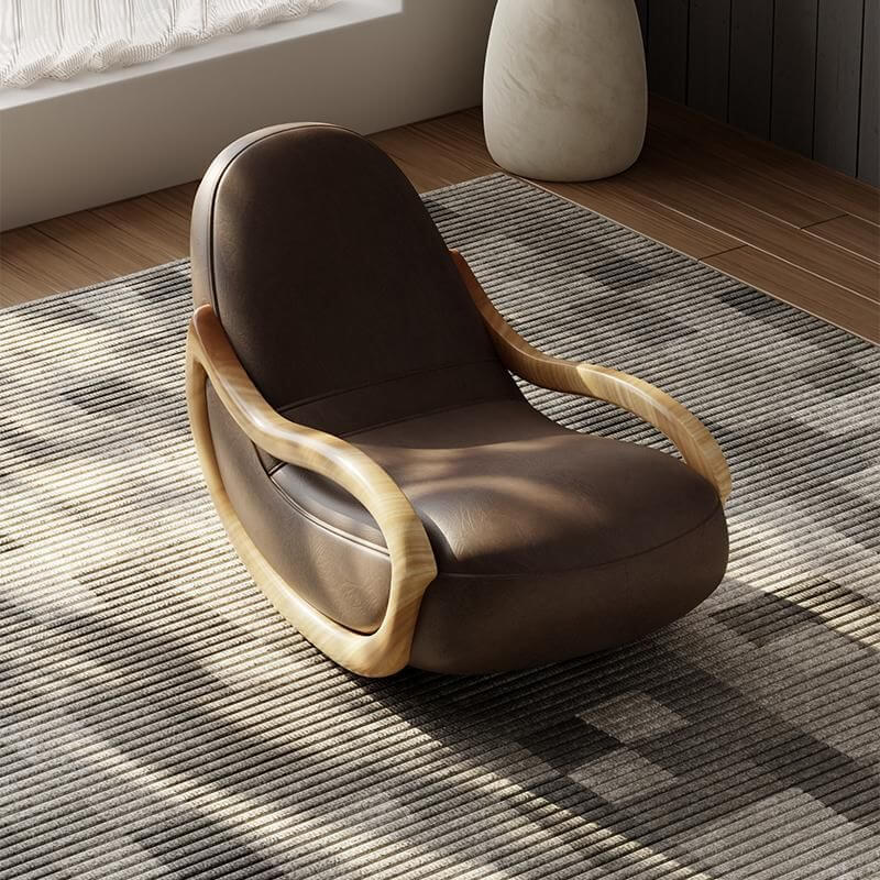 Beige rocking chair with natural wood legs