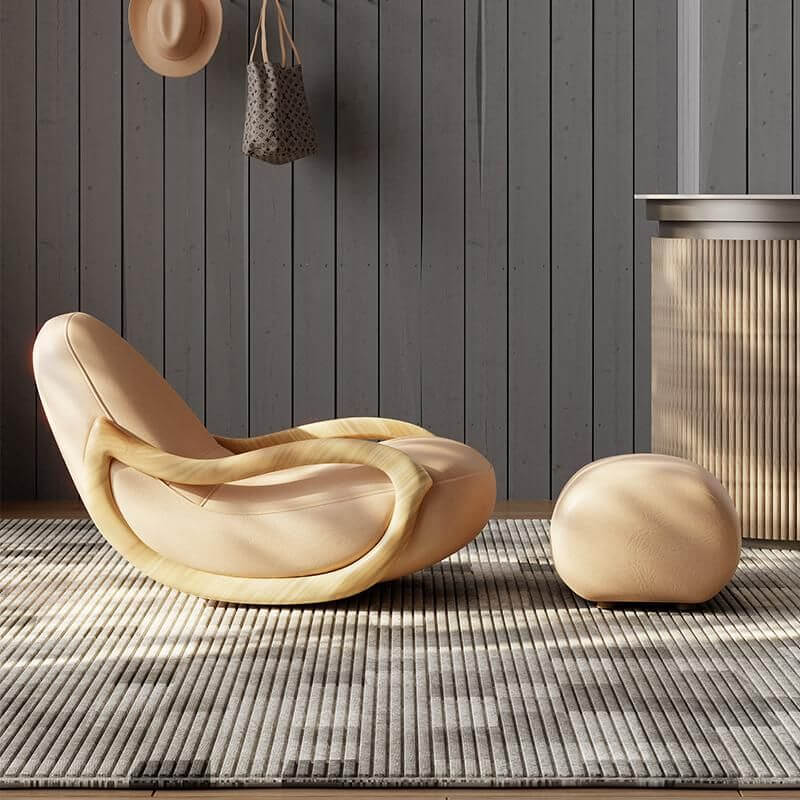 Indoor modern rocking chair with ottoman in orange