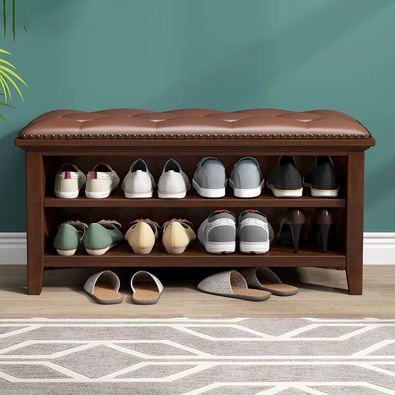 Modern faux leather ottoman with wooden frame Hauptbild