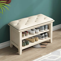 Compact storage ottoman in walnut color