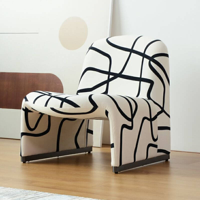 Modish cream cotton blend abstract side chair with fixed back