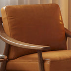 comfortable arm chair with wooden accents