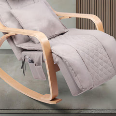 Upholstered rocking chair showing fabric texture