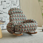 Upholstered rocking chair in scratch-defiant fabric