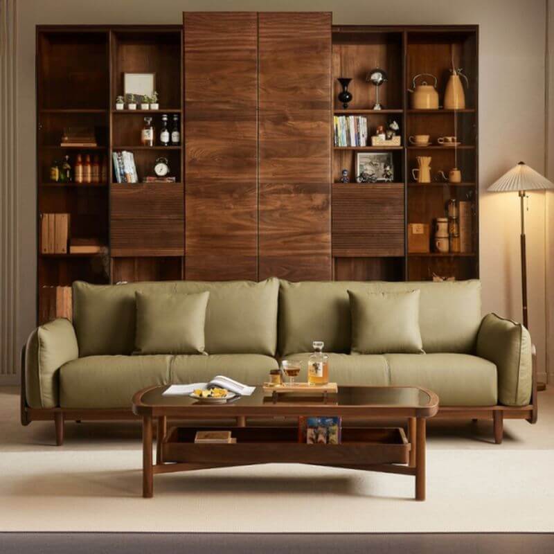 Sofá de suelo modish color sólido beige para 3/2 personas con brazo, funda y 2 almohadas