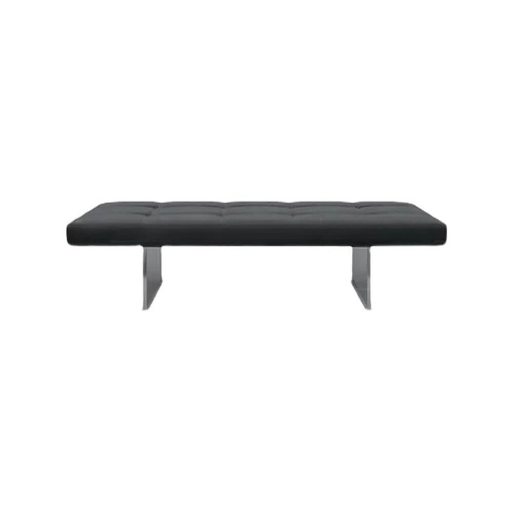 Modish solid color black upholstered bench front view