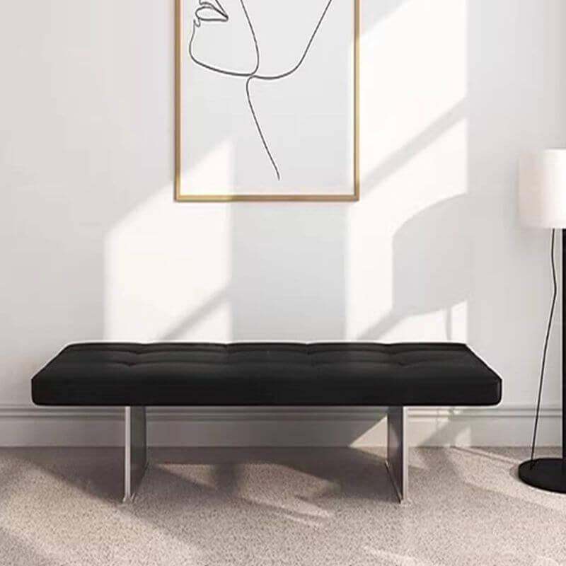 Elegant black upholstered sitting bench in living room