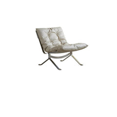 Side view of tufted lounge chair showing reclining feature