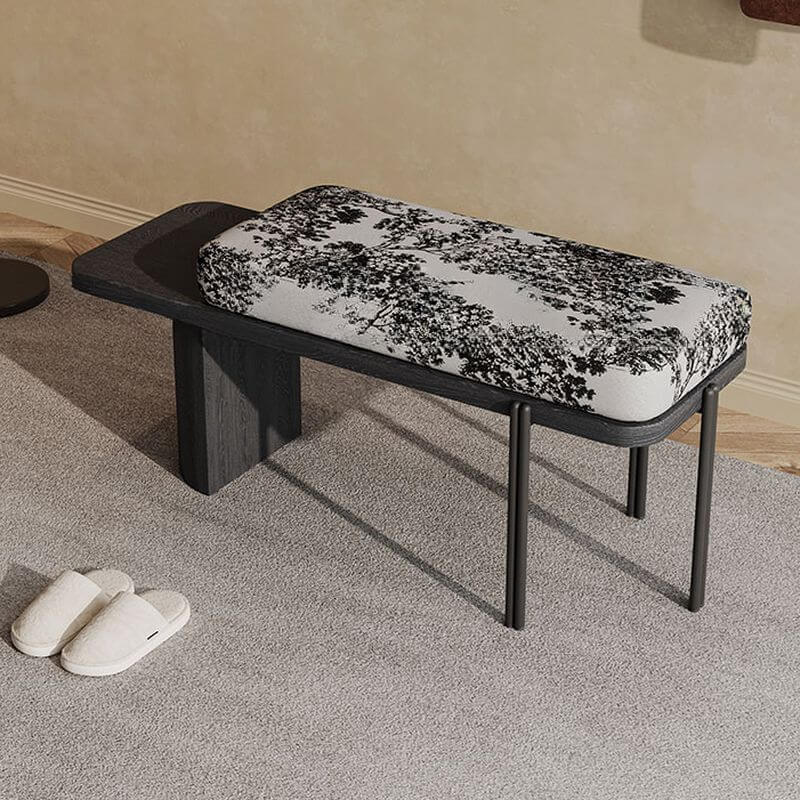 Mehrfarbige minimalistische natürliche Holz blumige Akzent Bank Stuhl mit gepolsterter Sitzfläche Zweitbild