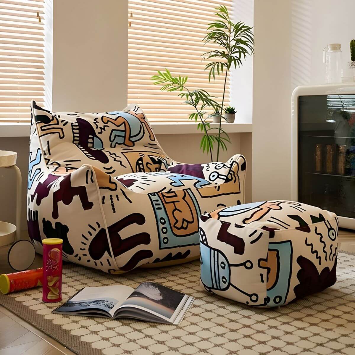 複数色アブストラクトフランネル大型プレフィルドビーンバッグ、洗濯機対応 サブ画像