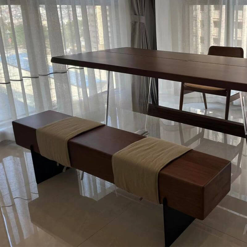 Cushioned Pine Wood Bench with Solid Color