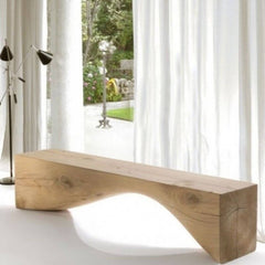 Side view of a pine wood living room bench