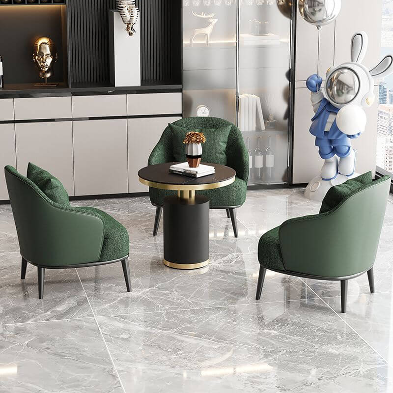 Nordic Ash Wood gerahmter olivgrüner/tangerinfarbener/grauer Leinenbezogener Akzentstuhl mit einfarbiger gebogener Rückenlehne, Armlehne und Kissen Zweitbild