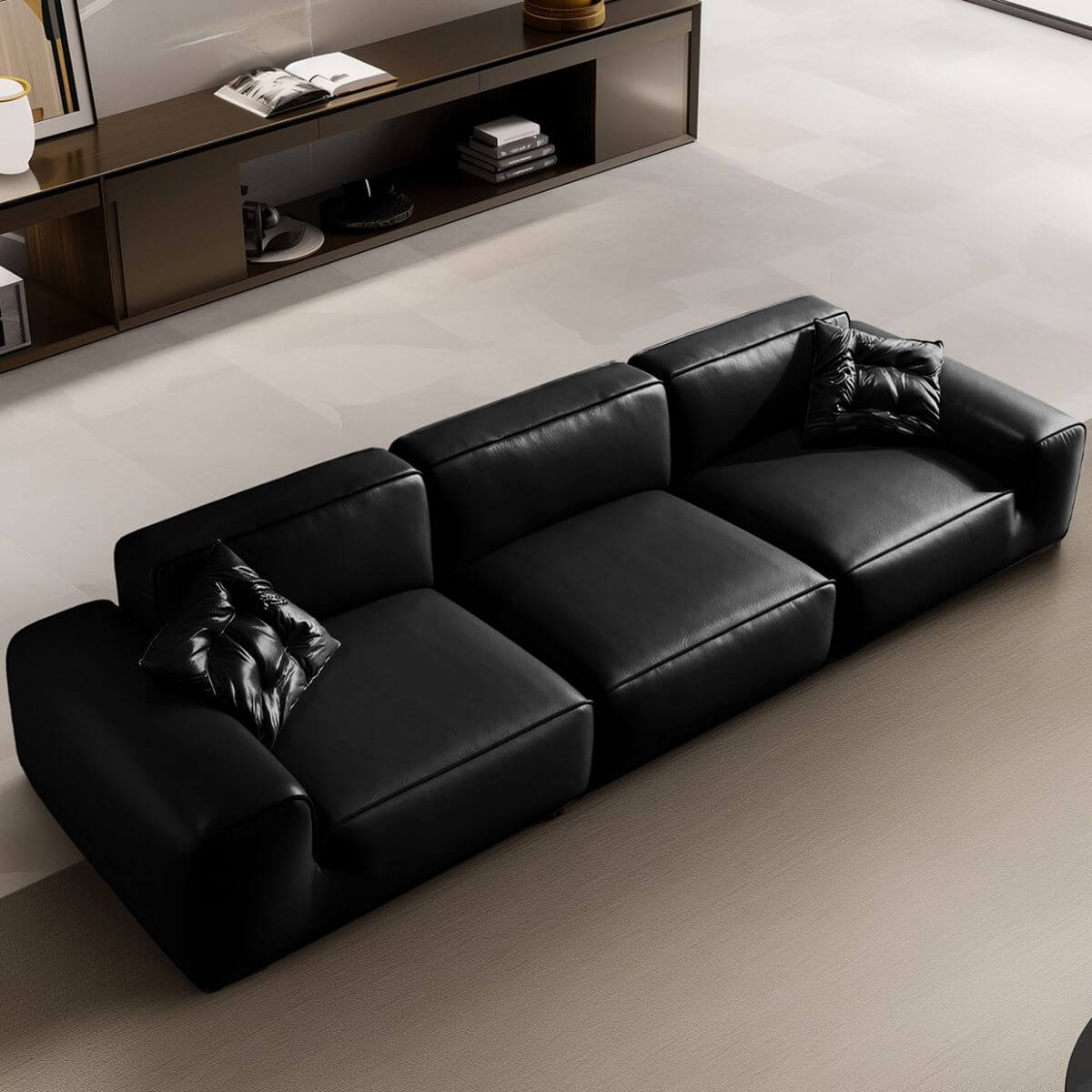 ノルディックブラック本革張りソファ/ラブシート（アーム＆バック付き） サブ画像