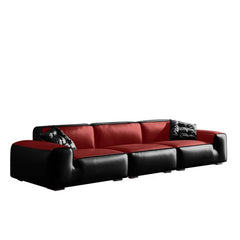 Comfortable leather sofa with cushions