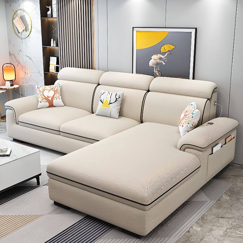 Nordic L-Shape Sofa Chaise in Black, Chalk, and Tan Main image