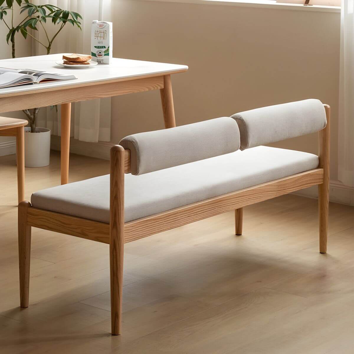 Close-up of Dining Bench upholstery in brown Hauptbild