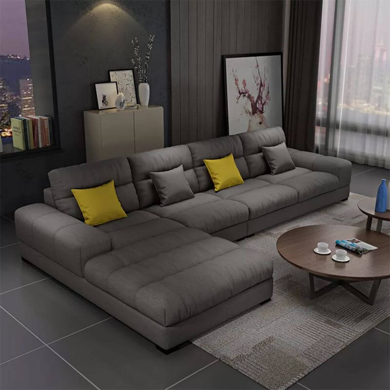 Top view of Nordic sectional sofa with cushions