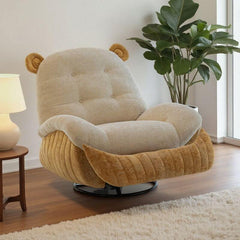 Nordic style swivel rocking armchair in off-white