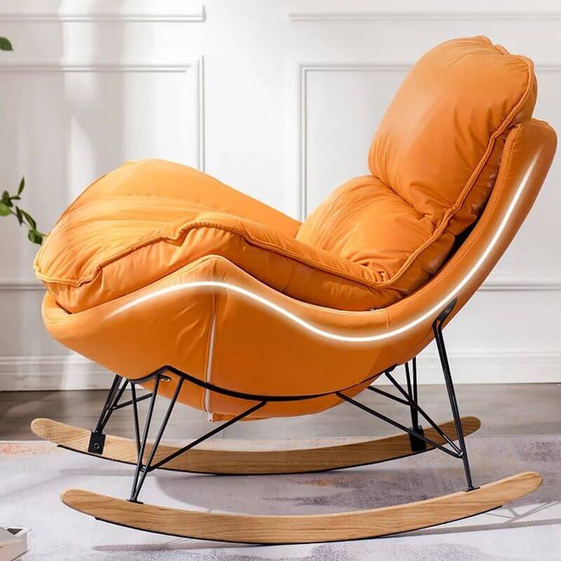 Nordic upholstered rocking chair in orange