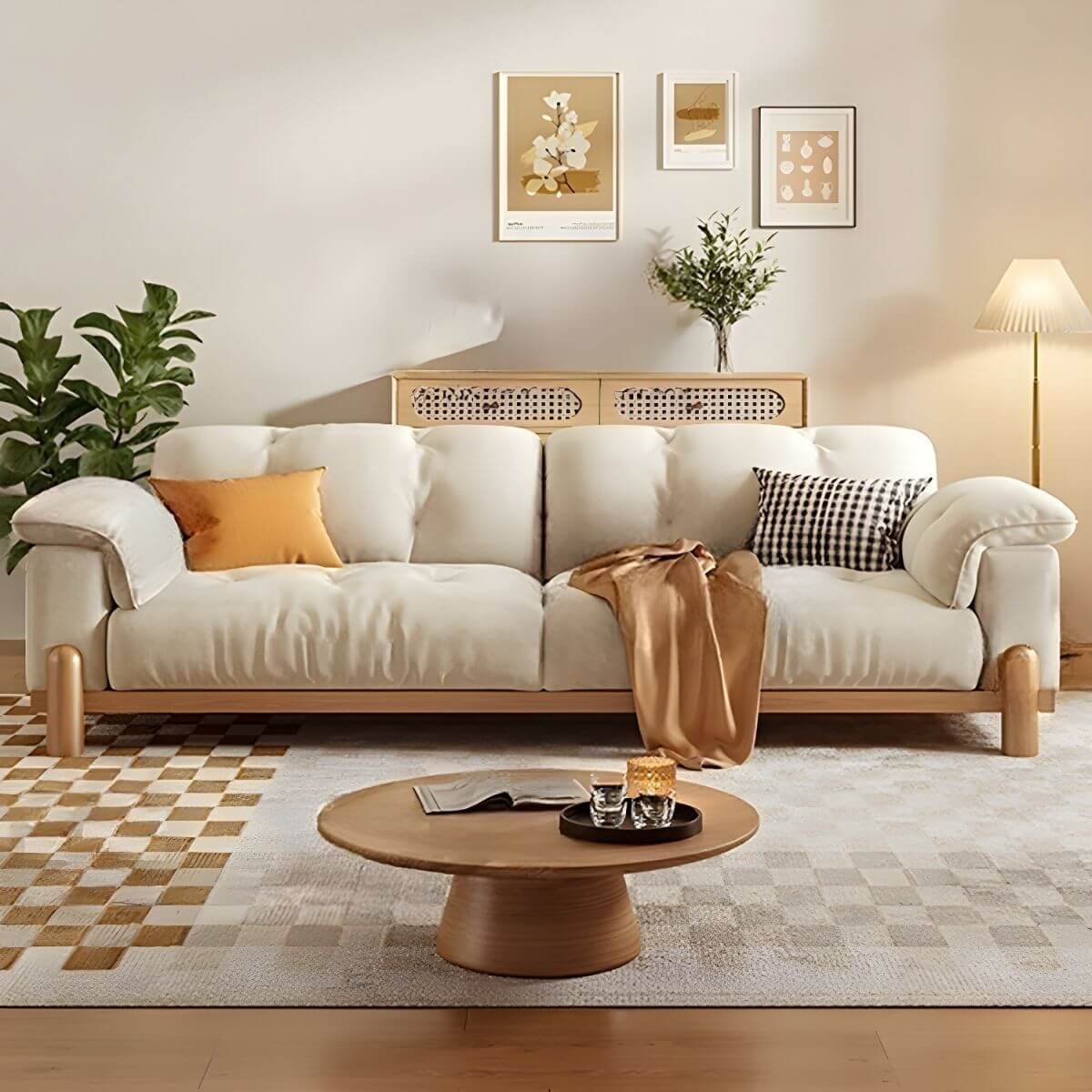 Off-White Beige Solid Color Modern Sofa