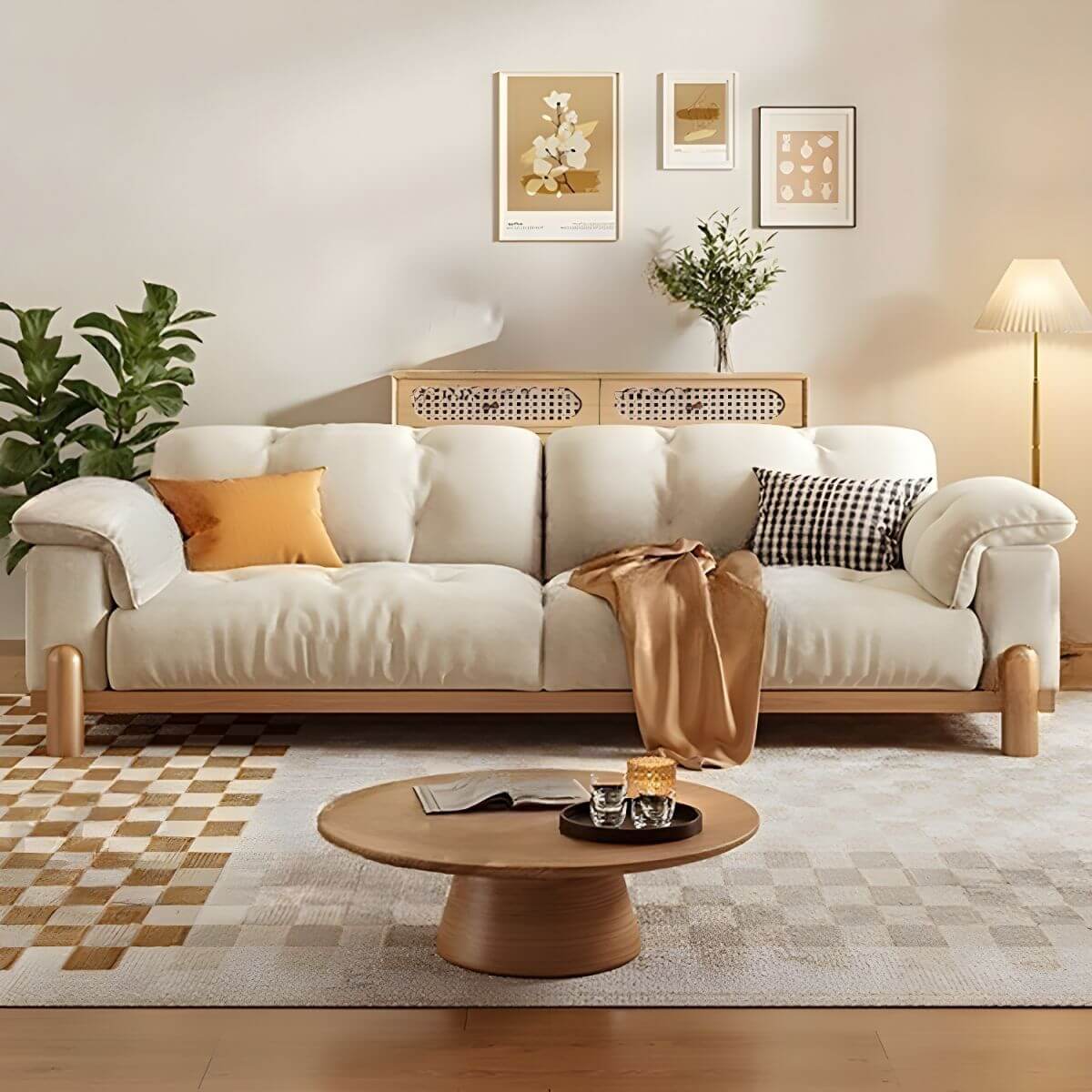 Off-White Beige Solid Color Modern Sofa メイン画像