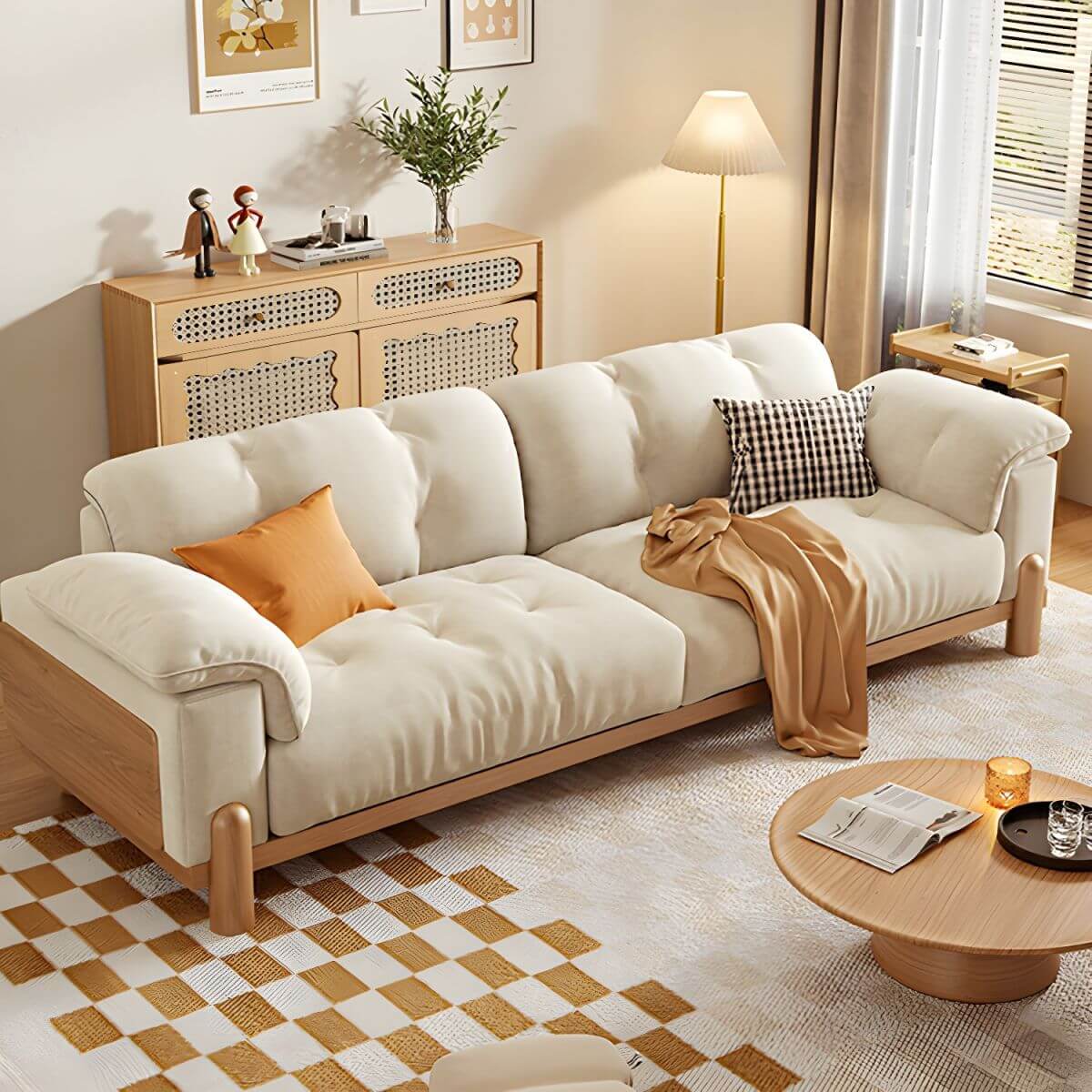 Off-White Beige Uni-Farbenes Modernes Sofa mit Stauraum und kratzfesten Eigenschaften