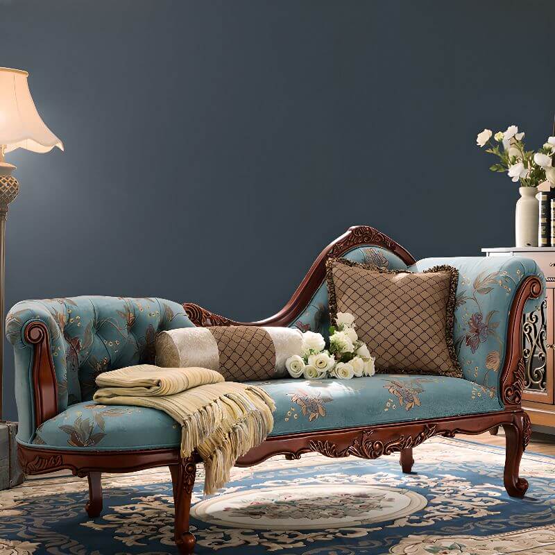 Old School Cotton Upholstered Flower-patterned Chaise Lounge Left Arm