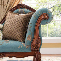 Lifestyle image of relaxing on flower-patterned chaise