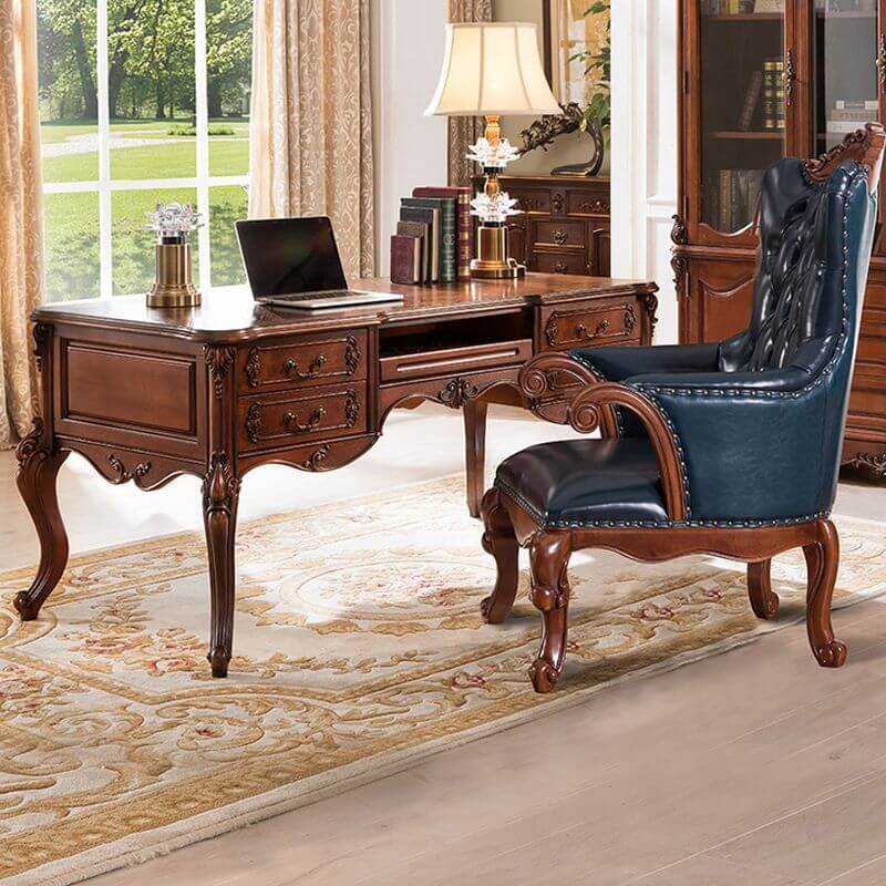 Old School Dark Wood Finish Oak Wood Arm Chair front view Main image